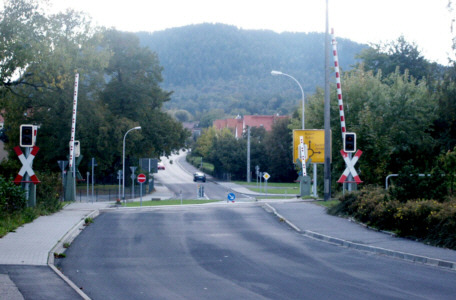 The pedestrian crossing at the roundabout near the station Olbersdorf Upper Village